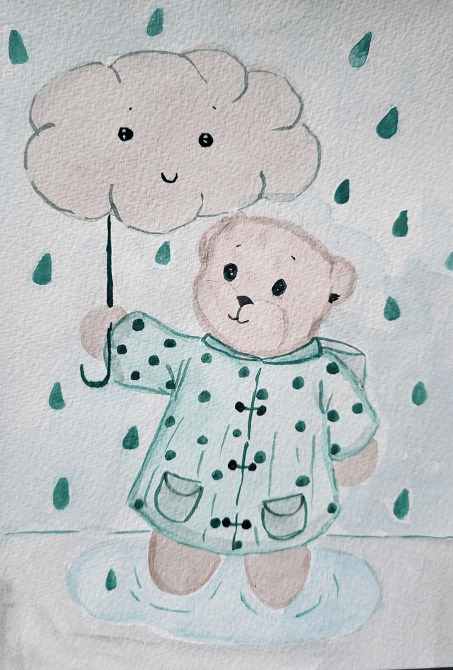 Petit ours sous la pluie