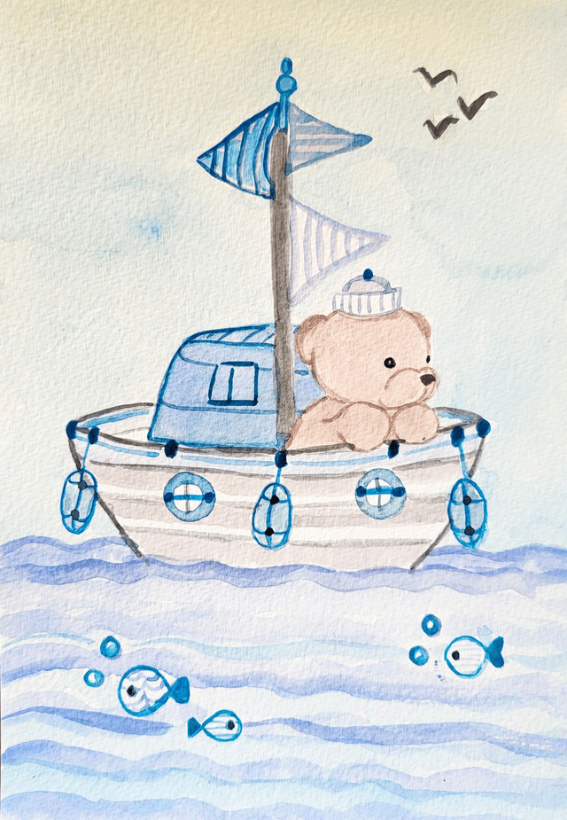 Petit ours sur son bateau